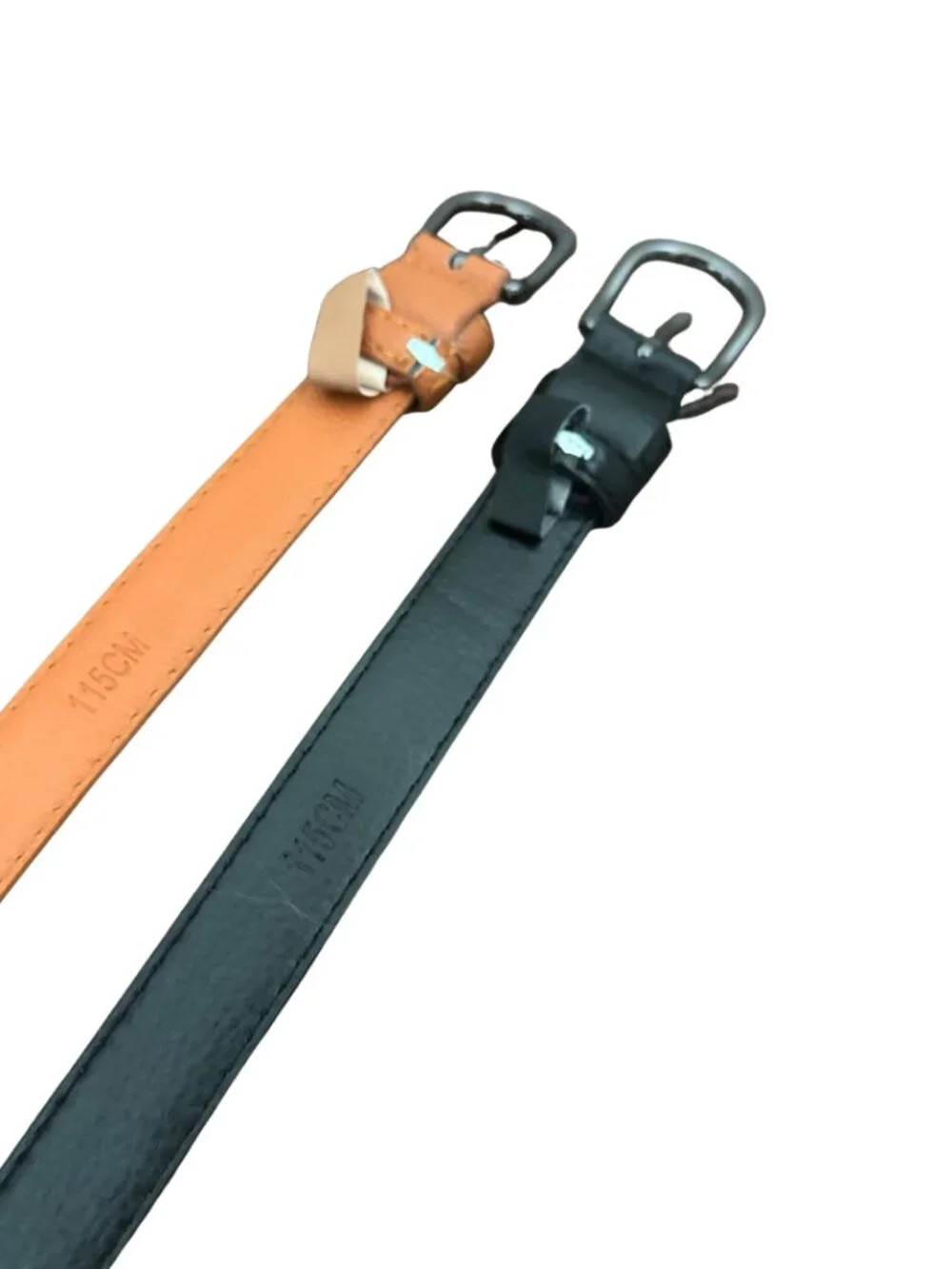 Set of 2 Women’s Skinny Belts: Tan & Black (Length 115cm)